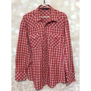 Vintage Lariat Plaid Western Shirt Pearl Snap Red Size XL